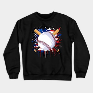 Baseball Lovers American Flag Independence Day 4th Of July Crewneck Sweatshirt